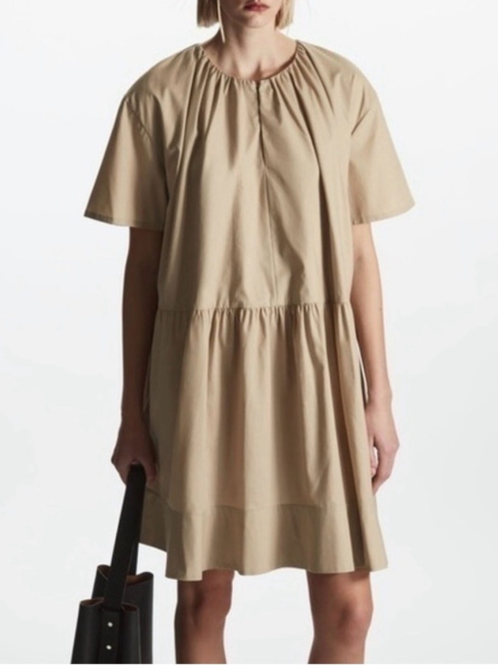 COS Oversized Tiered Dress Beige Size 2 Pockets